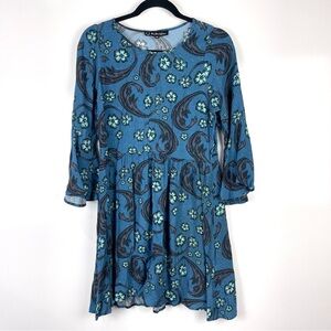 For Love & Lemons x Urban Outfitters Blue Motif Bell Sleeve Mini Dress Size XS